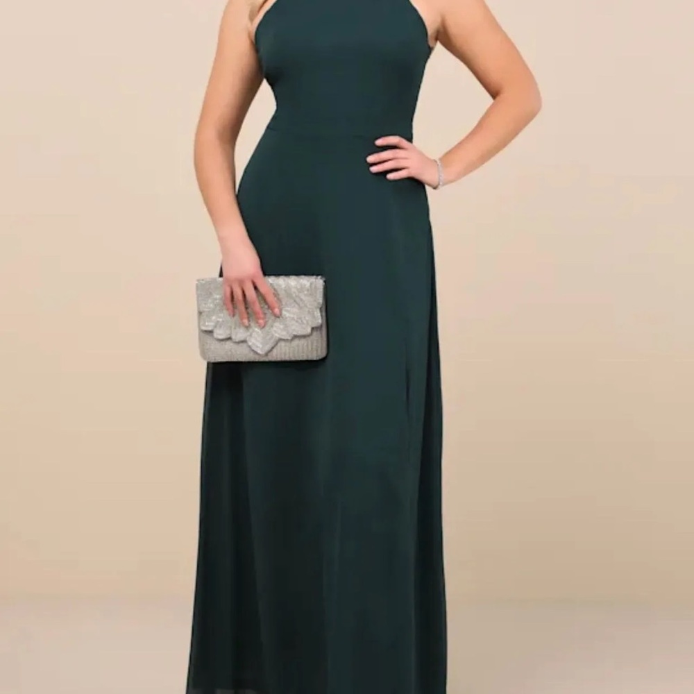 Lulus Confidently Charismatic Emerald Backless Halter Maxi Dress size L